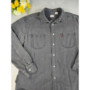 Levis 90s/Y2K Mens Large Black Denim Button Down Shirt Faded Distressed Grunge